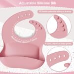 13Pcs Silicone Baby Feeding Set - Baby Spoon, Baby Bowls, Baby Plates with Suction, Baby Bib, Toddler Cups with Replaceable Lids (Pink) - Image 5
