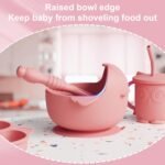 13Pcs Silicone Baby Feeding Set - Baby Spoon, Baby Bowls, Baby Plates with Suction, Baby Bib, Toddler Cups with Replaceable Lids (Pink) - Image 7