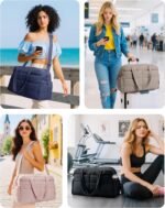 BAGSMART Gym Bag for Women, Lightweight Puffer Duffle Bag 2-PC Travel Bag, 31L Weekender Overnight Bag Quilted Carry On Tote Bag, Diaper Hospital Dance bag for Travel, Gym, Water Resistant, Camel - Image 3