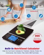 Ataller Food Scale with Nutritional Calculator, Kitchen Diet Scale, Digital Food Calorie Counting Scale for Meal Prep, Kitchen, Baking, Weight Loss, Resolution 1g, Max 5kg 11Ib, Tempered Glass, Black - Image 3