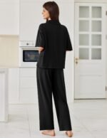 Ekouaer Women Pajamas Set Button Down Sleepwear Short Sleeve Pjs Soft Comfy Nightwear with Long Pants S-XXL - Image 3