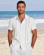 COOFANDY Men's Cuban Guayabera Shirt Short Sleeve Button Down Shirts Casual Summer Beach Linen Shirts - Image 3
