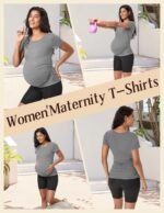 Happy.angel Maternity Shirts Short Sleeves Women's Pregnancy Top Tees Crew Neck Side Ruched Tunic Blouses Summer Clothes - Image 4