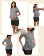 Happy.angel Maternity Shirts Short Sleeves Women's Pregnancy Top Tees Crew Neck Side Ruched Tunic Blouses Summer Clothes - Image 5