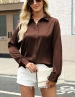 Zeagoo Satin Blouses for Women Silk Button Down Shirts Long Sleeve Business Casual Tops - Image 3