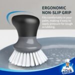 MR.SIGA Dish Scrub Brush, Palm Brush Dish Scrubber with Ergonomic Grip, Kitchen Brushes for Dishes, Gray, Pack of 2 - Image 4