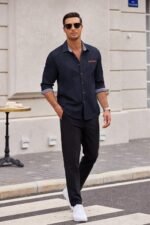 COOFANDY Men's Long Sleeve Casual Button Down Shirts Untucked Shirts Plaid Collar Vintage Denim Shirt - Image 4