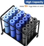 Black Yoga Mat Storage Rack Basket with Wheels, Floor-Standing Metal Yoga Mat Cart Workout Equipment for Foam Roller Dumbbells Kettlebells,in Gym,Fitness Classes, Yoga Studio & Home Gym - Image 3