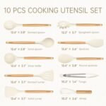 CAROTE Silicone Cooking Utensils Set, Kitchen Utensils Set 10 Pcs for cooking, BPA Free Spatula Set with Heat Resistant Wood Handles for Nonstick Cookware (Cream White) - Image 3