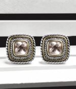 Designer Inspired Two Toned Cable Cubic Zirconia Earrings Studs for Women Trendy Gift - Image 4