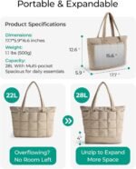 BAGSMART Expandable Tote Bag for Women, Puffer Work Tote Handbag, Quilted Carry On Bag for Travel Gym - Image 4
