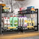 2 Packs Under Sink Organizer, Height Adjustable 2 Tier Under Kitchen Sink Organizer, Multi-Purpose Storage Shelf for Kitchen Bathroom Cabinet (Black, Large) - Image 2