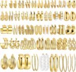 42 Pairs Gold Hoop Earrings Set for Women, Fashion Chunky Pearl Earrings Multipack Twisted Statement Earring Pack, Hypoallergenic Small Big Hoops Earrings for Birthday Party - Image 2