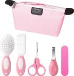 5-Piece Baby Grooming Kit with Multi-Use Storage Pouch - Infant Brush,Rounded Comb,Scissors,Nail Clippers & Emery Board -Essentials for Newborn Care & Travel Pink - Image 2