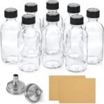 AOZITA 8 Pack, 2 oz Small Clear Glass Bottles w/Lid & 2 Funnels - 60ml Boston Shot Bottles for Health, Immunity, Potion, Wellness, Sample, Ginger, Juice - Mini Personal Care & Beauty Travel Bottle - Image 2