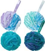 AmazerBath Loofah Sponge 75g/Piece, Exfoliating Bath Sponge Body Scrubber - Loofa Set of 4 Flower Color (Large, Green-Purple) - Image 2