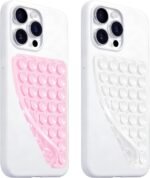 Anteel 2 Pack Silicone Suction Cup Phone Case Mount Double Sided, Hands-Free Silicon Phone Grip with Higher Suction Power for Selfies and Videos, Non Slip Phone Accessories (LightPink&White) - Image 2