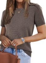 Arach&Cloz Women's Lightweight Wool Blend Short Sleeve Sweater Top Business Casual - Image 2