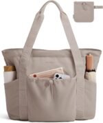 BAGSMART Foldable Tote Bag with Drawstring Bag, Large Tote Bag Shoulder Bag Top Handle Handbag for Travel, Work, Beach, Gym - Image 2