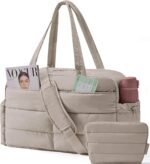 BAGSMART Gym Bag for Women, Lightweight Puffer Duffle Bag 2-PC Travel Bag, 31L Weekender Overnight Bag Quilted Carry On Tote Bag, Diaper Hospital Dance bag for Travel, Gym, Water Resistant, Camel - Image 2