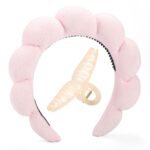BESTOOL Skin Care Headband for Washing Face,Non-slip Face Wash Headband Sponge Terry Towel Cloth Fabric Bubble Makeup Skincare Headbands for Women Makeup Removal Spa Shower Hair Accessories(Pink) - Image 2