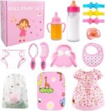 BNUZEIYI Baby Accessories - Feeding and Caring Set With Bottles, Diaper, Changing Mat, Clothes for 14-16 Inch Dolls, 18 Inch Pretend Play Set for Girls Gift - Image 2