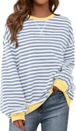 BTFBM Womens Oversized Striped Sweatshirt 2026 Spring Crewneck Long Sleeve Pullover Top Casual Y2K Clothes Workout Shirt - Image 2