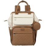 BabbleRoo Leather Diaper Bag Backpack, Multifunction Large Bags with Changing Pad & Stroller Straps & Pacifier Case, Unisex Stylish Travel Back Pack Nappy Changing Bag for Moms Dads (Caramel Cream) - Image 2