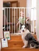 Babelio Baby Gate for Stairs, Kitchen & Doorways, 26-43" W 28" H No Bottom Bar| Easy Installation| One-Handed Operation| Auto-Close| Hardware Mount (Drill Needed) Safety Dog/Pet Gate Indoor (White) - Image 2
