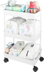 Baby Diaper Caddy, Plastic Movable Cart for Newborn Nursery Essentials Diaper Storage Caddy Organizer for Changing Table & Crib, Easy to Assemble, Beige - Image 2