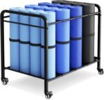 Black Yoga Mat Storage Rack Basket with Wheels, Floor-Standing Metal Yoga Mat Cart Workout Equipment for Foam Roller Dumbbells Kettlebells,in Gym,Fitness Classes, Yoga Studio & Home Gym - Image 2