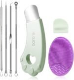 Blackhead Remover Tools for Face, Black Head Remover for Nose, 304 Stainless Steel Pore Extractor Spatula for Deep Pore Cleaning with Soft Silicone Cleansing Brush & 4 Blackhead Needles - Image 2