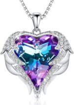 CDE Valentines Day Gifts for Women Angel Wings Necklace for Women with Birthstone, Love Heart Silver Tone/Gold Tone Pendant, Ideal Anniversary or Birthday Jewelry Gifts for Wife Girlfriend Her - Image 2