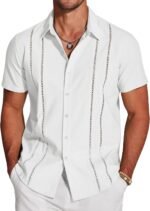 COOFANDY Men's Cuban Guayabera Shirt Short Sleeve Button Down Shirts Casual Summer Beach Linen Shirts - Image 2