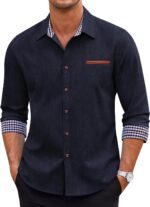 COOFANDY Men's Long Sleeve Casual Button Down Shirts Untucked Shirts Plaid Collar Vintage Denim Shirt - Image 2