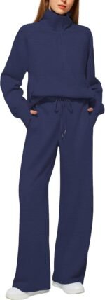 Casly Lamiit Women's 2 Piece Outfits Lounge Set 2025 Oversized Half Zip Sweatshirt Wide Leg Sweatpant Set Sweatsuit Tracksuit - Image 2