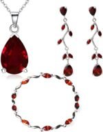 Crystalline Azuria Teardrops Set with Red Zirconia Crystals Necklace 18 inches Dangle Earrings Bracelet 18K White Gold Plated - Image 2