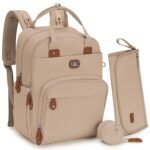 Dikaslon Diaper Bag Backpack with Portable Changing Pad, Pacifier Case and Stroller Straps, Large Unisex Baby Bags for Boys Girls, Multipurpose Travel Back Pack for Moms Dads, Milk Tea Khaki - Image 2
