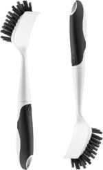 Dish Scrub Brush, 2 Pack Stiff Bristles Cleaning Scrubber Brushes with Non Slip Handle Built-in Scraper, Kitchen Dish Brushes for Cleaning Pans, Pots, Stoves, Sink - Image 2