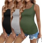 Ekouaer 3 Pack Women Maternity Tank Tops Ruch Side Basic Shirts Summer Postpartum Tops Sleeveless Pregnancy Workout Clothes - Image 2