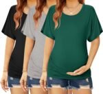 Ekouaer Maternity Shirts 3 Packs Dolman Sleeve Side Ruched Tops Tunic Casual Pregnancy Clothes S-XXL - Image 2
