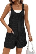 Ekouaer Rompers for Women 2025 Fashion Ribbed Knit Jumpsuit Scoop Neck Loose Outfit Wide Leg Summer One Piece Shortalls - Image 2