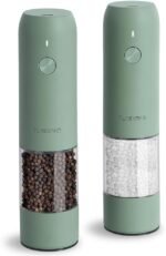 Electric Salt and Pepper Grinder Set, USB Rechargeable, Automatic Salt and Pepper Mill Grinder with Adjustable Coarseness, Electric Salt Shakers, LED Light, Refillable (2 Packs, Sage) - Image 2