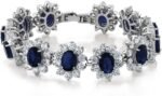 Gem Stone King 27.00 Cttw Royal Blue Simulated Sapphire and White CZ Tennis Bracelet For Women | 8X6MM Oval and 3MM Round | 7 Inch with Security Clasp - Image 2