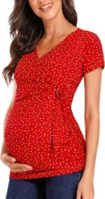 Glampunch Women's Maternity Shirts Short & Long Sleeve Tie Front Wrap Maternity Tops - Image 2