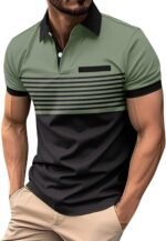 Golf Shirts for Men Short Sleeve Regular Fit Moisture Wicking Performance Casual Striped Patchwork Print Mens Polo Shirts - Image 2
