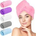 HOMERHYME Hair Towel Wrap, 5 Pack Quick Dry Hair Wrap, Highly Absorbent Adjustable Soft Towel Wrap, Anti Frizz Hair Turban with Button & Elastic Loop Hair Towels for Women Wet, Curly, Long Hair - Image 2