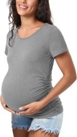 Happy.angel Maternity Shirts Short Sleeves Women's Pregnancy Top Tees Crew Neck Side Ruched Tunic Blouses Summer Clothes - Image 2