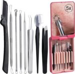 JPNK Blackhead Remover Tool Comedones Extractor Acne Removal kit & Eyebrow Trimmer Kit, 8PCS in One with 5X Magnifying Mirror (Silver) - Image 2