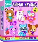 KRAFUN Unicorn Sewing Keyring Kit for Kids Age 7 8 9 10 11 12 Learn Art & Craft, Includes 6 Stuffed Animal Bear, Dog, Rabbit, Raccoon, Owl Dolls, Instruction & Felt Materials - Image 2